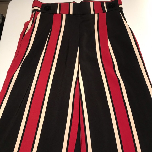 📦5/$50 Zara Striped Slightly Wide Leg Cropped Pants in Black Red Beige XS - Picture 2 of 14